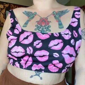Club exx dollskill pink black lip crop top
